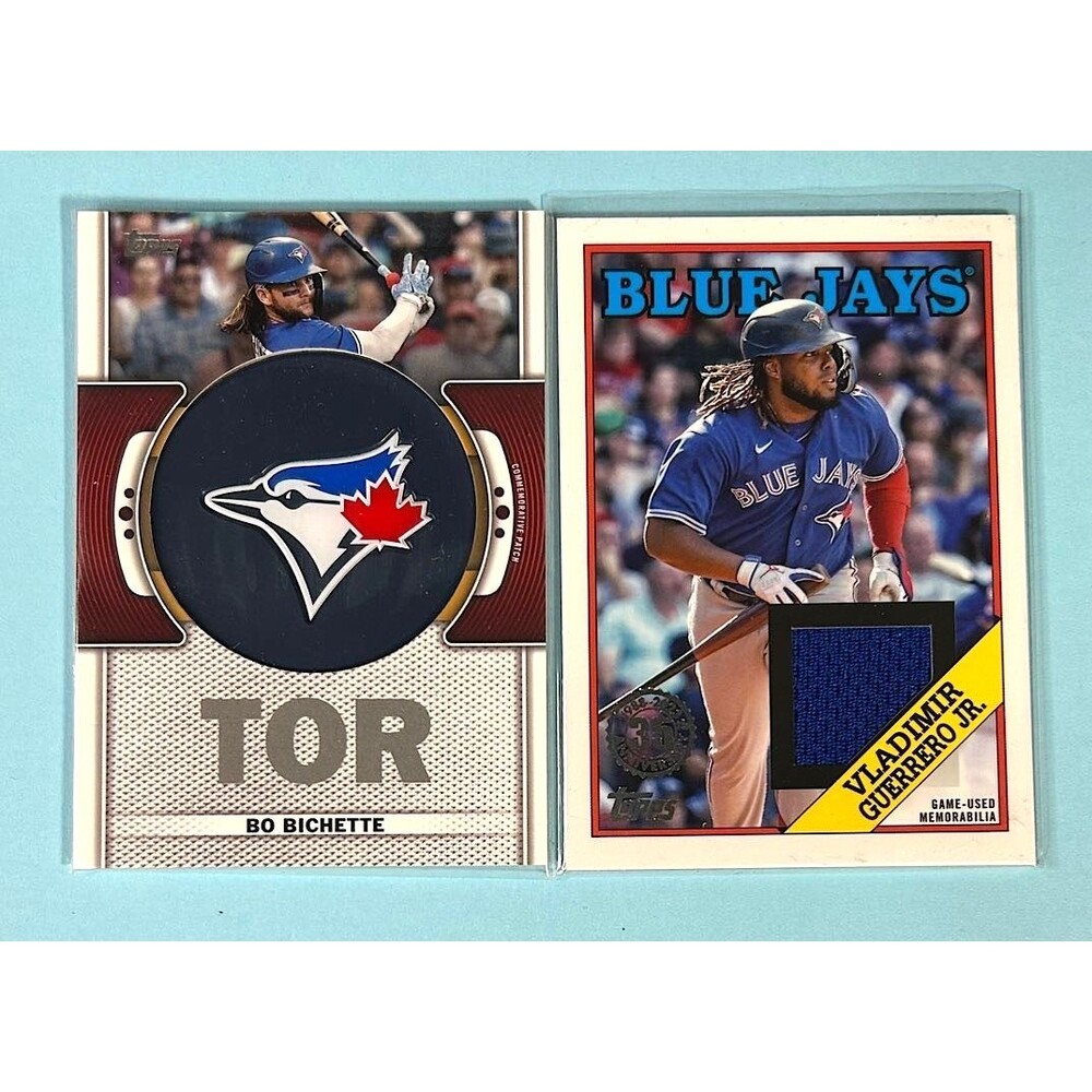 2 Blue Jays Cards- Vlad Jr GU Material card #88R-VG & Bichette Team logo Card